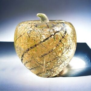 Glass apple paper weight, gold flecks, excellent condition